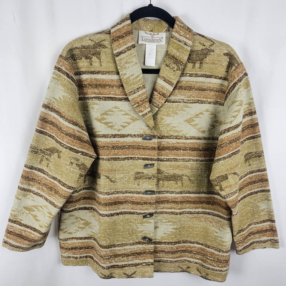 LONGHORN BY NIVER WESTERN WEAR Southwest Tapestry Jacket Vtg 80s Aztec Women's M